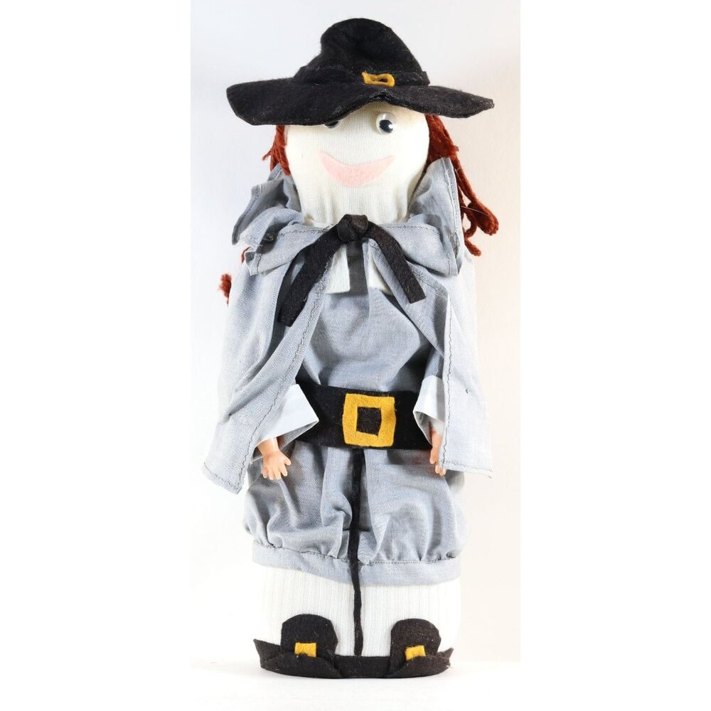 Pilgrim style Doll With Hat Handmade 12" Doll 1970s Mayflower Plymouth Rock